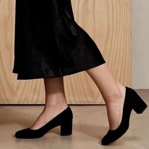 Margaux black suede leather rounded toe block heel shoes